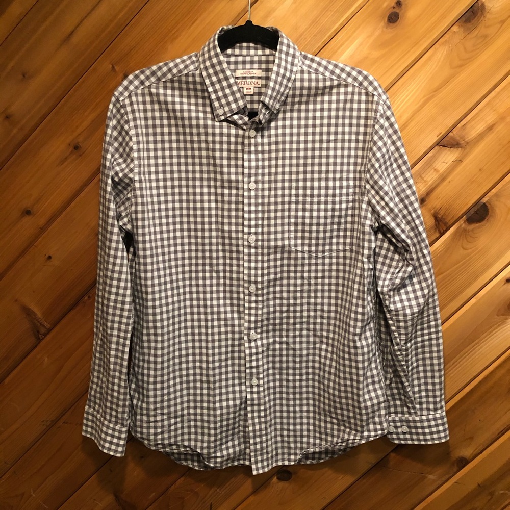 Merona gray plaid button down medium